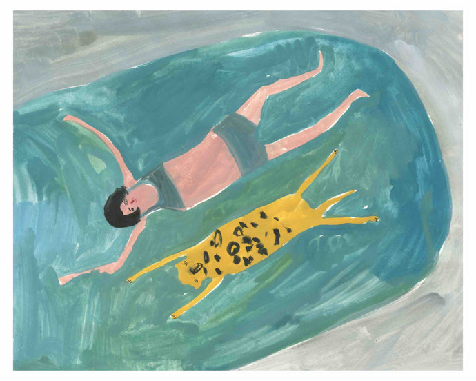 Hyena and Girl Swimming | Giclee Art Print