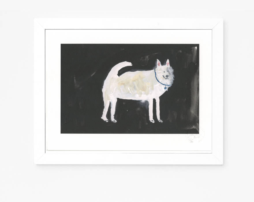 Limited Edition Hand Finished Art Print || A White Dog at Midnight || FAYE MOORHOUSE